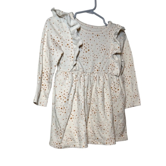 Cat & Jack Baby Girl Long Sleeve Cream Star Print Dress Size 18 Months - Picture 3 of 6